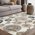 Abani Arto Collection 3' x 5' Coral / Navy Distressed Bohemian Medallion Area Rug Abani Arto Collection 3' x 5' Coral / Navy Distressed Bohemian Medallion Area Rug