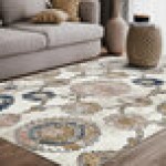 Abani Arto Collection 3' x 5' Coral / Navy Distressed Bohemian Medallion Area Rug Abani Arto Collection 3' x 5' Coral / Navy Distressed Bohemian Medallion Area Rug