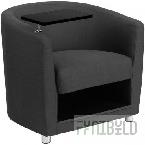 Flash Furniture Charcoal Gray Fabric Guest Chair with Tablet Arm, Chrome Legs, and Under Seat Storage