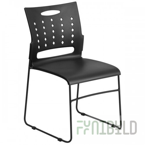 Flash Furniture RUT-2-BK-GG Hercules Black Sled Base Stack Chair with Air-Vent Back