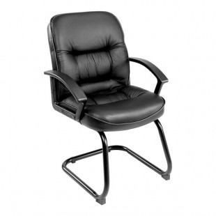 Boss Black LeatherPlus Mid-Back Executive Guest Chair with Cantilever Sled Base Boss Black LeatherPlus Mid-Back Executive Guest Chair with Cantilever Sled Base