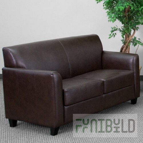 Flash Furniture BT-827-2-BN-GG Hercules Diplomat Brown Leather Loveseat with Wooden Feet