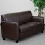 Flash Furniture BT-827-2-BN-GG Hercules Diplomat Brown Leather Loveseat with Wooden Feet
