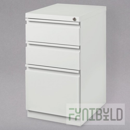 Hirsh 19353 White Mobile Pedestal Letter File Cabinet with 2 Box Drawers and 1 File Drawer - 15
