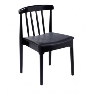 Flash Furniture Chester Black Solid Wood Dining Chair with Black Vinyl Padded Seat