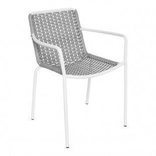 BFM Seating Captiva Stackable Outdoor / Indoor White Aluminum and Gray Rope Wicker Arm Chair BFM Seating Captiva Stackable Outdoor / Indoor White Aluminum and Gray Rope Wicker Arm Chair