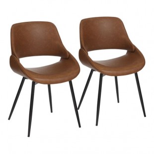 LumiSource Fabrico Camel Faux Leather Open Back Chair with Black Metal Frame - 2/Case