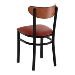 Lancaster Table & Seating Boomerang Black Finish Chair with Burgundy Vinyl Seat and Antique Walnut Wood Back - Unassembled Lancaster Table & Seating Boomerang Black Finish Chair with Burgundy Vinyl Seat and Antique Walnut Wood Back - Unassembled