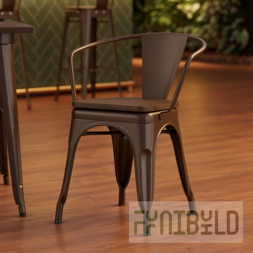 Lancaster Table & Seating Alloy Copper Indoor Arm Chair with Walnut Wood Seat