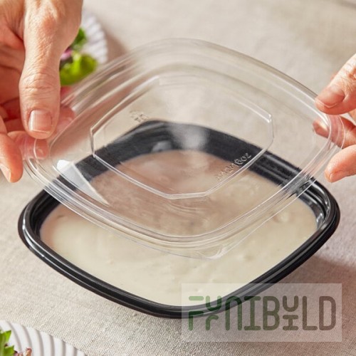 Visions Clear PET Plastic Flat Lid for 8, 12, and 16 oz. Square Bowls - 500/Case