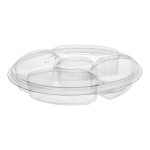 Inline Plastics Essentials 42 oz. Clear PET Plastic 5-Compartment Round Platter with Lid - 100/Case