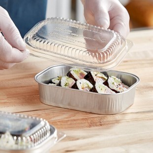 Durable Packaging 9220-SL-100 Smoothwall Silver Mini Foil Entree / Take-Out Pan with Dome Lid 16 oz. - 100/Case Durable Packaging 9220-SL-100 Smoothwall Silver Mini Foil Entree / Take-Out Pan with Dome Lid 16 oz. - 100/Case