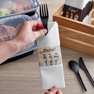 Dinex Woodgrain Enjoy Paper Napkin Sleeve with Napkin - 300/Case Dinex Woodgrain Enjoy Paper Napkin Sleeve with Napkin - 300/Case