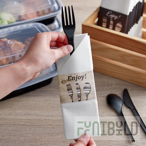 Dinex Woodgrain Enjoy Paper Napkin Sleeve with Napkin - 300/Case