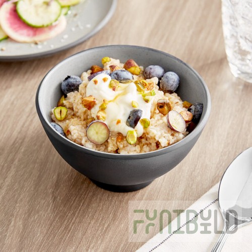 Acopa Apollo 8 oz. Matte Gray and Black Melamine Bowl - 12/Pack