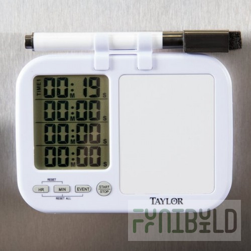 Taylor 5849 Digital 4 Channel 25 Hour Kitchen Timer with White Board and Dry Erase Pen