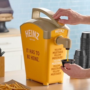 Heinz Keystone 1.5 Gallon Yellow Plastic Countertop Pump Dispenser with 2 Heinz Yellow Mustard Pouches