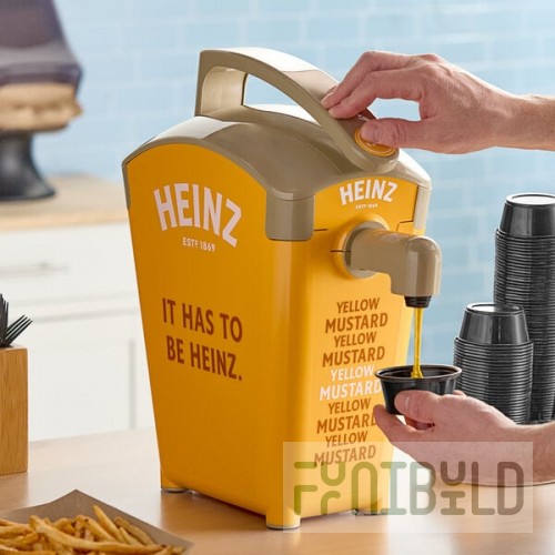 Heinz Keystone 1.5 Gallon Yellow Plastic Countertop Pump Dispenser with 2 Heinz Yellow Mustard Pouches