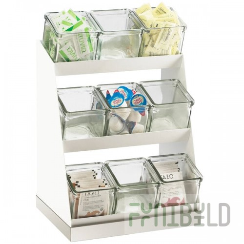 Cal-Mil 3018-55-12 Luxe Condiment Display with Glass Jars and Stainless Steel Base - 12 1/4