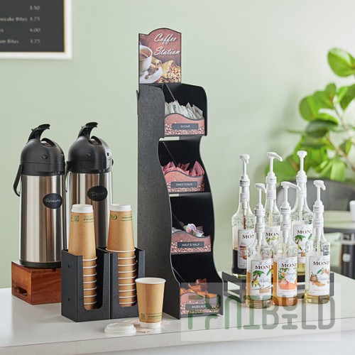 ServSense Black 8-Section Vertical Countertop Condiment Organizer with Header Decals - 5 3/4