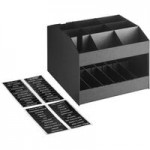 ServSense Black 8-Section Vertical Countertop Condiment Organizer with Header Decals - 5 3/4