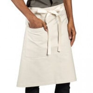 Uncommon Chef 3118 Ivory Customizable 100% Cotton Canvas Mod Waist Apron with Black Webbing and 3 Pockets - 24