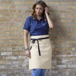 Uncommon Chef 3118 Ivory Customizable 100% Cotton Canvas Mod Waist Apron with Black Webbing and 3 Pockets - 24