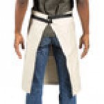 Uncommon Chef 3118 Ivory Customizable 100% Cotton Canvas Mod Waist Apron with Black Webbing and 3 Pockets - 24