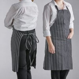 Choice Black and White Chalk Stripe Poly-Cotton Adjustable Bib Apron with 2 Pockets - 32