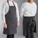 Choice Black and White Chalk Stripe Poly-Cotton Adjustable Bib Apron with 2 Pockets - 32