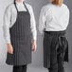 Choice Black and White Chalk Stripe Poly-Cotton Adjustable Bib Apron with 2 Pockets - 32