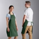 Choice Black and White Chalk Stripe Poly-Cotton Adjustable Bib Apron with 2 Pockets - 32