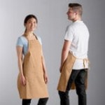Choice Black and White Chalk Stripe Poly-Cotton Adjustable Bib Apron with 2 Pockets - 32