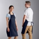 Choice Black and White Chalk Stripe Poly-Cotton Adjustable Bib Apron with 2 Pockets - 32