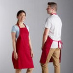 Choice Black and White Chalk Stripe Poly-Cotton Adjustable Bib Apron with 2 Pockets - 32