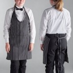 Choice Black and White Chalk Stripe Poly-Cotton Adjustable Bib Apron with 2 Pockets - 32