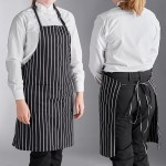 Choice Black and White Chalk Stripe Poly-Cotton Adjustable Bib Apron with 2 Pockets - 32