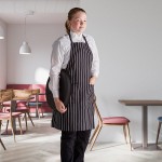Choice Black and White Chalk Stripe Poly-Cotton Adjustable Bib Apron with 2 Pockets - 32