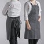 Choice Black and White Chalk Stripe Poly-Cotton Adjustable Bib Apron with 2 Pockets - 32