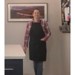 Choice Black and White Chalk Stripe Poly-Cotton Adjustable Bib Apron with 2 Pockets - 32