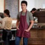 Choice Burgundy Poly-Cotton Front of House Bib Apron with 3 Pockets - 25