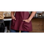 Choice Burgundy Poly-Cotton Front of House Bib Apron with 3 Pockets - 25