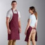 Choice Burgundy Poly-Cotton Front of House Bib Apron with 3 Pockets - 25