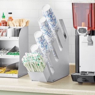ServSense Stainless Steel 4-Section Slanted Countertop Cup / Lid Organizer with Straw Attachment
