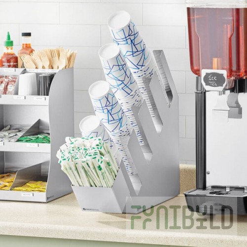 ServSense Stainless Steel 4-Section Slanted Countertop Cup / Lid Organizer with Straw Attachment