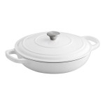 Valor 3.25 Qt. Arctic White Enameled Cast Iron Brazier / Casserole Dish with Cover