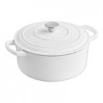 Valor 3.25 Qt. Arctic White Enameled Cast Iron Brazier / Casserole Dish with Cover