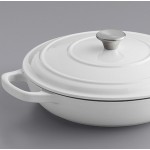 Valor 3.25 Qt. Arctic White Enameled Cast Iron Brazier / Casserole Dish with Cover
