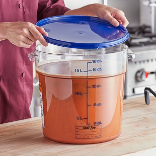 Vigor 18 Qt. Clear Round Polycarbonate Food Storage Container and Blue Lid Vigor 18 Qt. Clear Round Polycarbonate Food Storage Container and Blue Lid