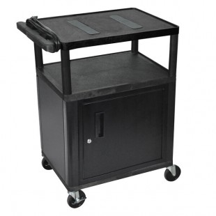 Luxor LE34C-B Black 2 Shelf A/V Cart with Electrical Assembly and Locking Cabinet - 24